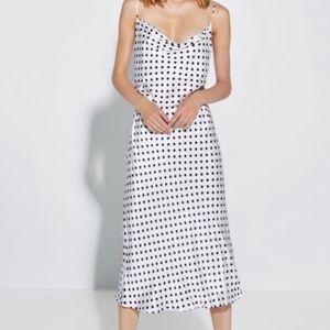 Zara satin midi dress in polka dot white